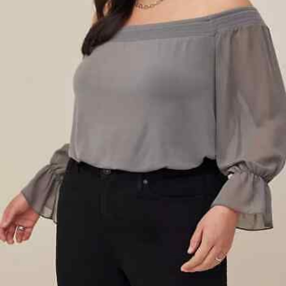 Gray off the shoulder swing top